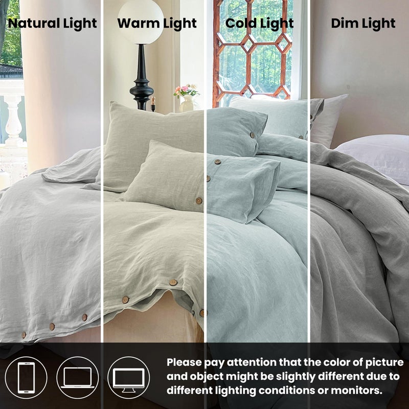 Simple&Opulence 100% Linen Duvet Cover Set 3pcs with Coconut Button Closure Natural French Washed Flax Solid Color Soft Breathable Farmhouse Bedding - Light Grey, Queen Size - Image 5